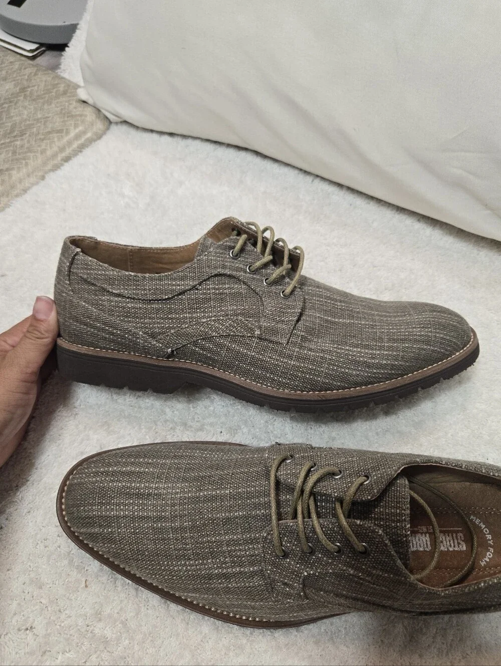 Stacy Adams Men's Eli Oxfords Plain Toe Taupe Canvas Casual Shoes Sz 10